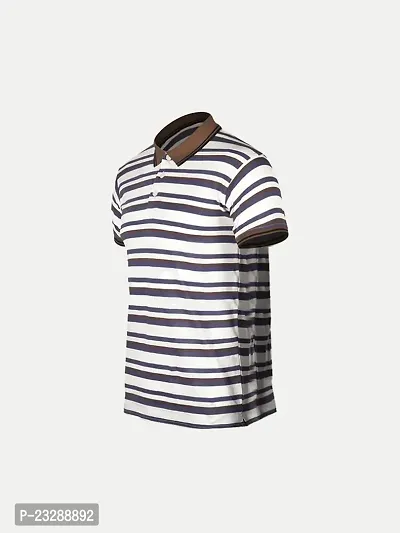 Mens Beige Fashion Striped Cotton Polo T-Shirt-thumb2