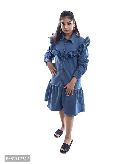 Women Blue Denim Midi Dress-thumb0