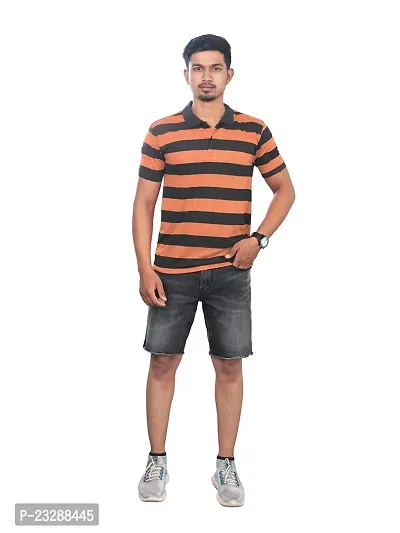 Rad prix Men Orange and Black Thick Stripes Regular fit T-Shirt