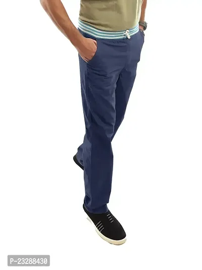 Rad prix Men Solid Dark Blue Twill Trouser with Elastic Waist Band