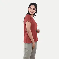 Rad prix Women Basic Rust V Neck T-Shirt-thumb2