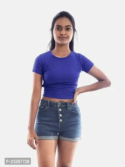 Rad prix Women Dark Blue Cropped T Shirts-thumb1