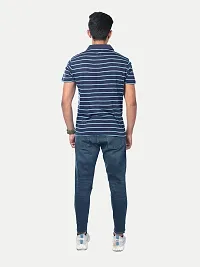 Rad prix Men Dark Blue Cotton Striped Polo T-Shirt-thumb3