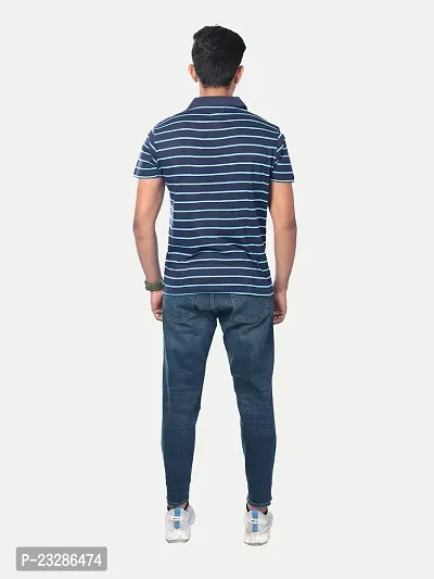 Rad prix Men Dark Blue Cotton Striped Polo T-Shirt-thumb4