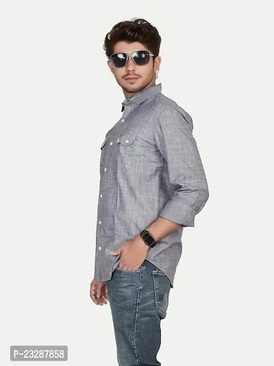 Rad prix Men Solid Grey Textured Cotton Shirt-thumb2