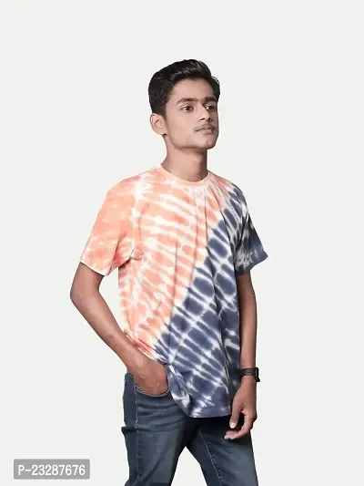 Rad prix Men Tie and Dye Printed Cotton T-Shirt Orange-thumb2