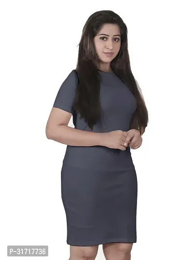 Women Navy Solid long knit Dress-thumb0