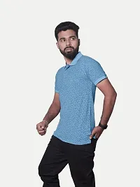 Rad prix Men Light Blue Ditsy Printed Polo T-Shirt-thumb1