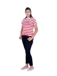 Women Stripe Printed Tees- Red Colour-thumb2