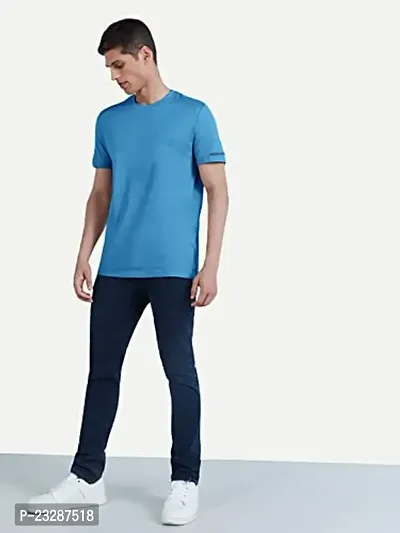 Rad prix Men Light Blue Polyester Active Crew Neck T-Shirt-thumb2