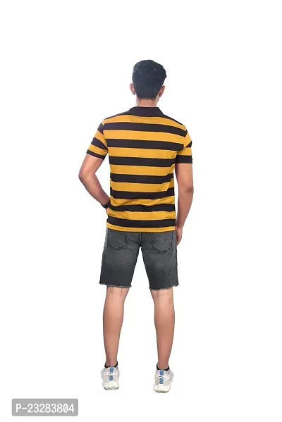 Men Mango and Black Thick Stripes Regular fit T-Shirt-thumb4