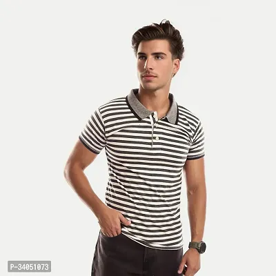 Stylish Black Striped Cotton Polos For Men-thumb0