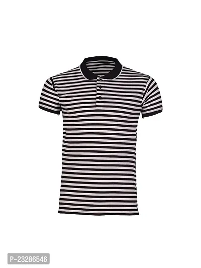 Mens Black Fashion Striped Cotton Polo T-Shirt-thumb0