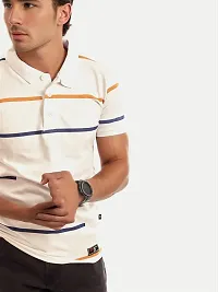 Mens Beige Cotton Fashion Printed Polo T Shirt-thumb2