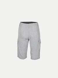 Boys Striped White Cotton Cargo Shorts-thumb3