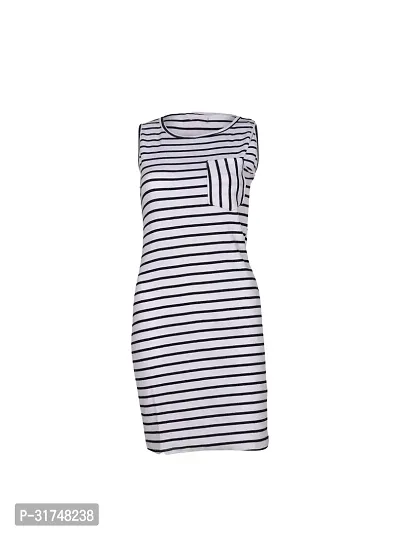 Women Dark Blue Stripe Knitted rib Sleeveless Dress-thumb0