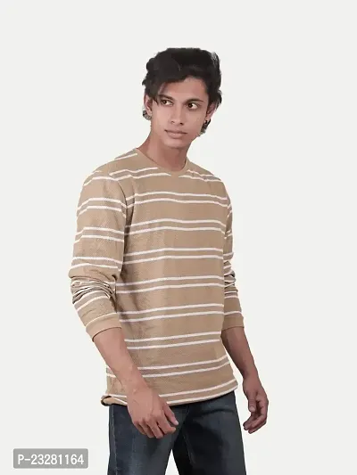 Rad prix Men Beige Striped Textured Pullover Relaxed Sweatshirt-thumb2