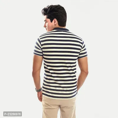 Mens Navy Fashion Striped Cotton Polo T-Shirt-thumb4