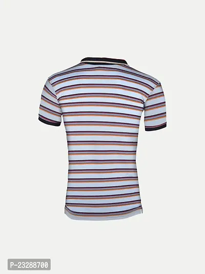 Mens Light Blue Fashion Striped Cotton Polo T-Shirt-thumb4