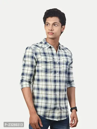 Rad prix Men White Long Sleeves Checked Casual Shirt-thumb3