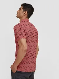 Men Red Ditsy Printed Polo T-Shirt-thumb3