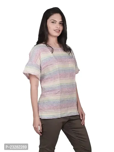 Rad prix Women Multi Color Striped Linen Top