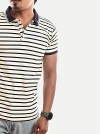 Men Blue and White Thin Stripes Cotton T-Shirt-thumb2