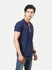 Rad prix Men Navy Cotton Contrast Tipping Zipper Polo T-Shirt-thumb1