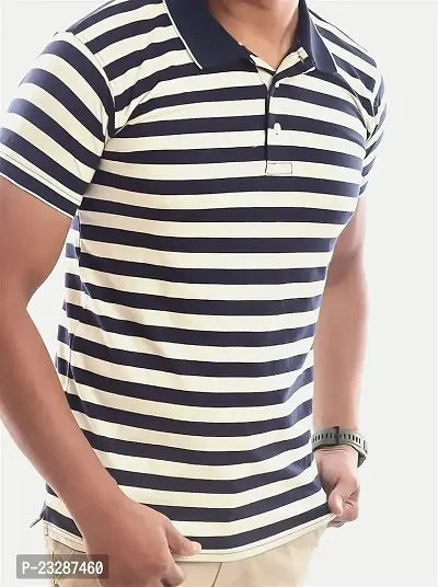 Rad prix Men Navy Contrast Stripe Slim Fit Polo T-Shirt-thumb3