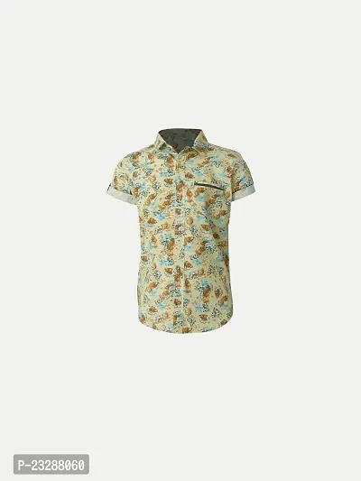 Teen Boys Yellow All Over Printed Casual Shirt