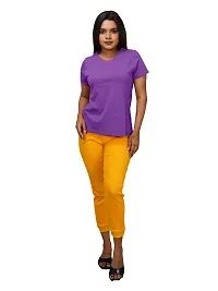 Womens Garment dye knit  Purple Cotton T-shirts-thumb3