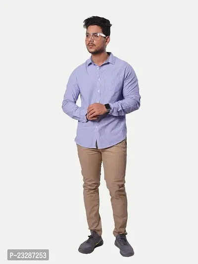 Rad prix Men All-Over Lilac Striped Textured Classic Cotton Shirt-thumb3