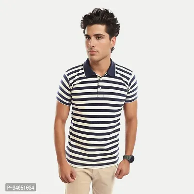 Stylish Blue Striped Cotton Polos For Men