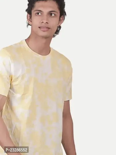 Men Yellow Tie and Dye Cotton Crew Neck T-Shirt-thumb3