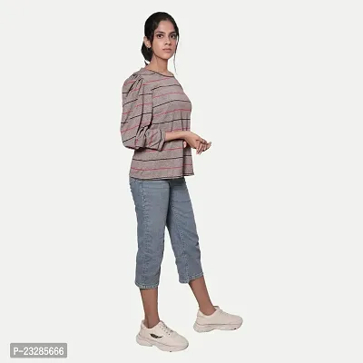 Rad prix Women Grey Stripe Full Sleeve Top-thumb3