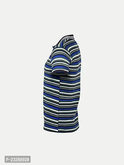 Mens Royal Blue Fashion Striped Cotton Polo T-Shirt-thumb3