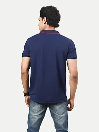 Rad prix Men Navy Cotton Contrast Tipping Zipper Polo T-Shirt-thumb2