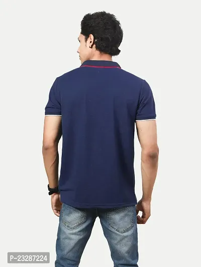 Rad prix Men Navy Cotton Contrast Tipping Zipper Polo T-Shirt-thumb3