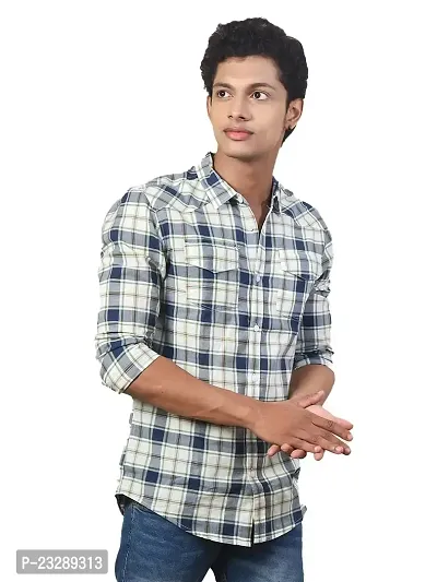 Rad prix Men White Long Sleeves Checked Casual Shirt-thumb0