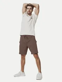 Mens Coffee Brown Solid Knitted Casual Shorts-thumb2