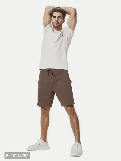 Mens Coffee Brown Solid Knitted Casual Shorts-thumb3