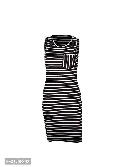 Women Black Stripe Knitted rib Sleeveless Dress-thumb0