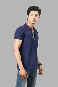 Rad prix Men Navy Cotton Contrast Tipping Polo T-Shirt-thumb1