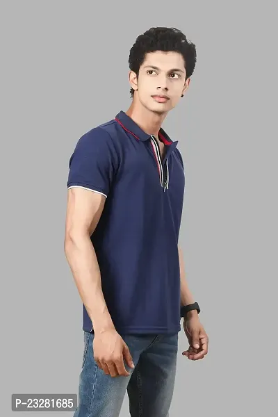 Rad prix Men Navy Cotton Contrast Tipping Polo T-Shirt-thumb2