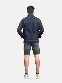 Rad prix Men Solid Dark Blue Tailored Denim Jacket with Side Pockets-thumb3