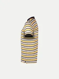 Mens Yellow Fashion Striped Cotton Polo T-Shirt-thumb2