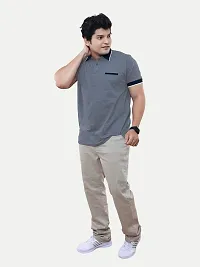 Rad prix Men Grey Cotton Contrast Tipping Polo T-Shirt-thumb1