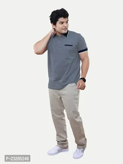Rad prix Men Grey Cotton Contrast Tipping Polo T-Shirt-thumb2