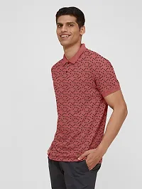 Men Red Ditsy Printed Polo T-Shirt-thumb1