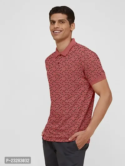 Men Red Ditsy Printed Polo T-Shirt-thumb2